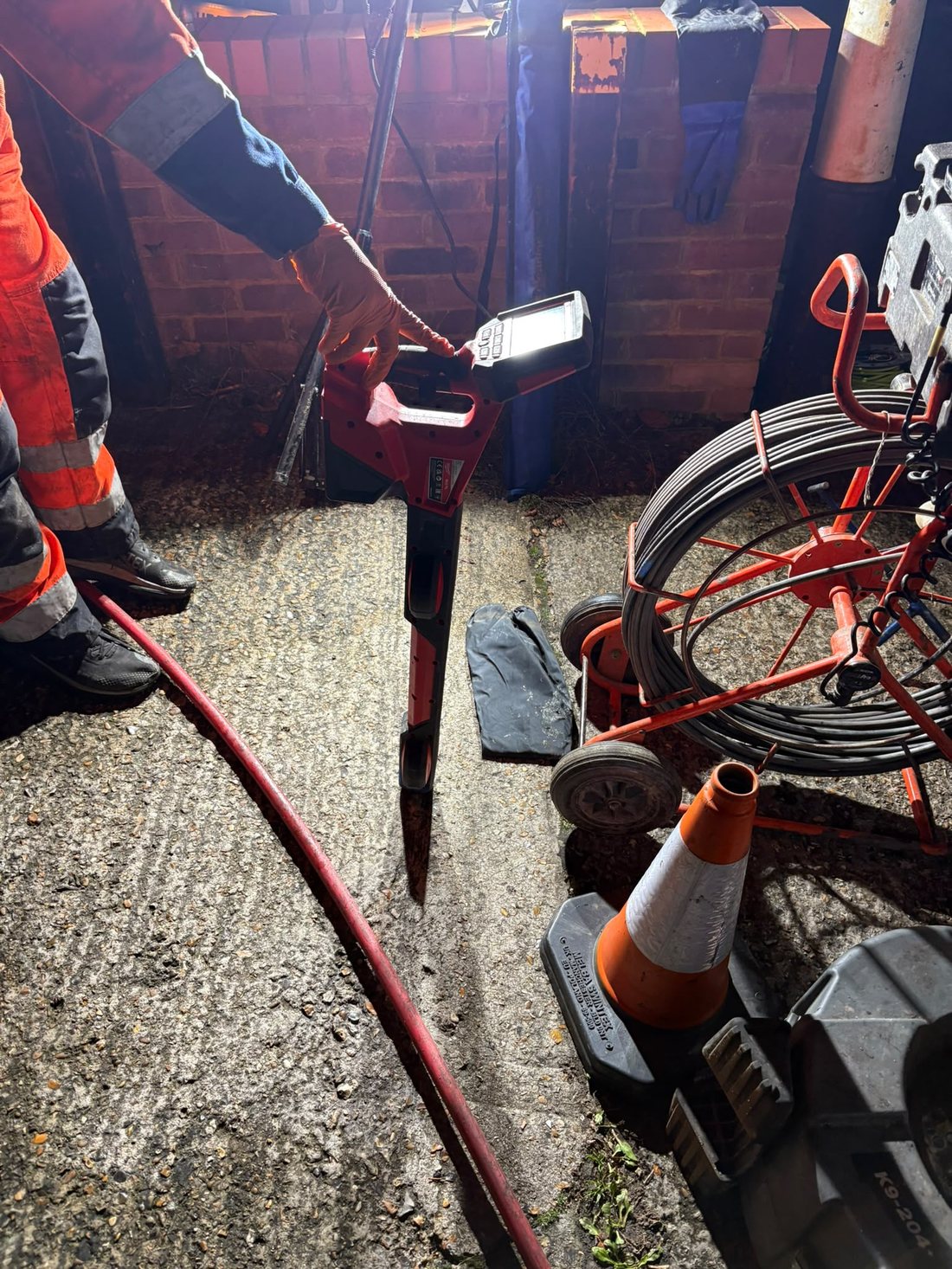 Drainage work with a jetting hose on site