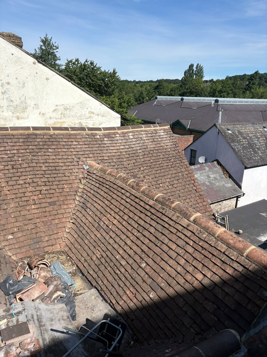 Tiled roof under repair